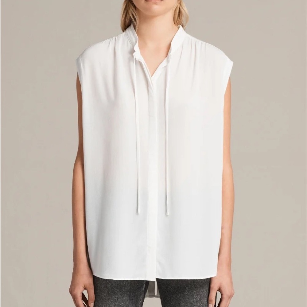 Used Allsaints Raya Sleeveless Sheer Top Ivory S